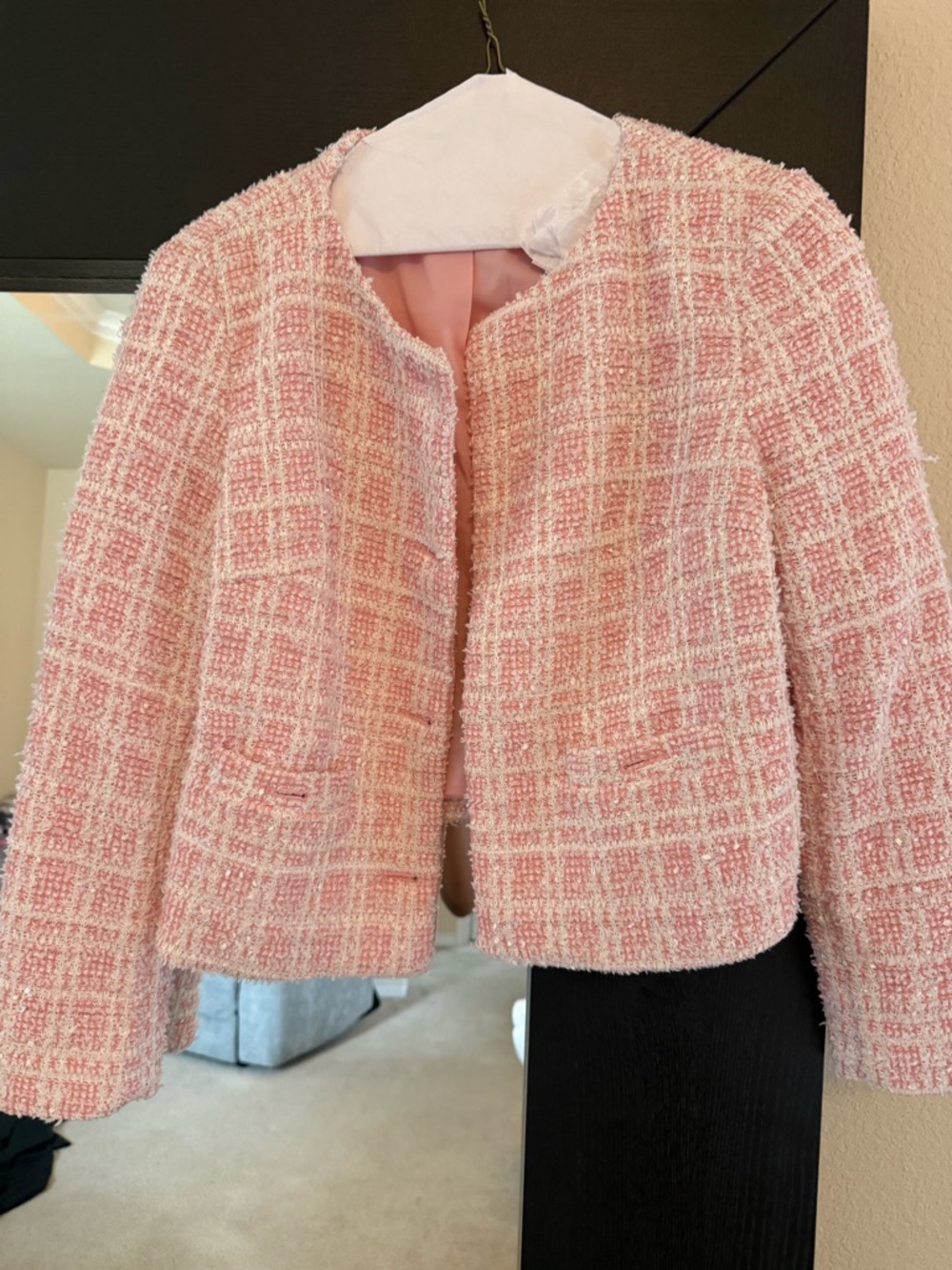 Express Pink Bouclé Cropped Blazer Jacket